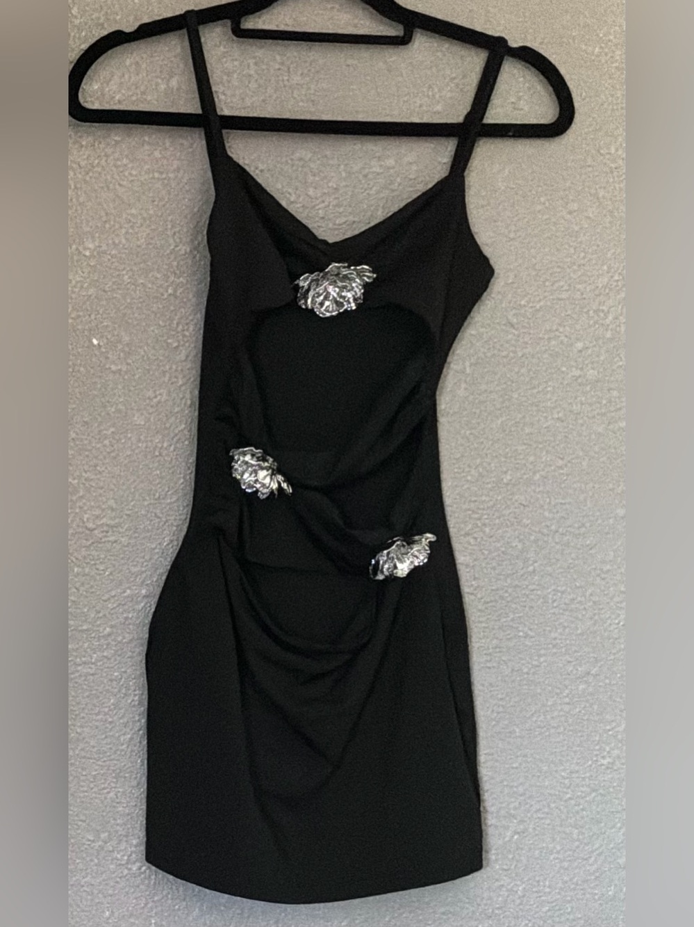 superdown Black Mini Dress with Silver Floral Accents